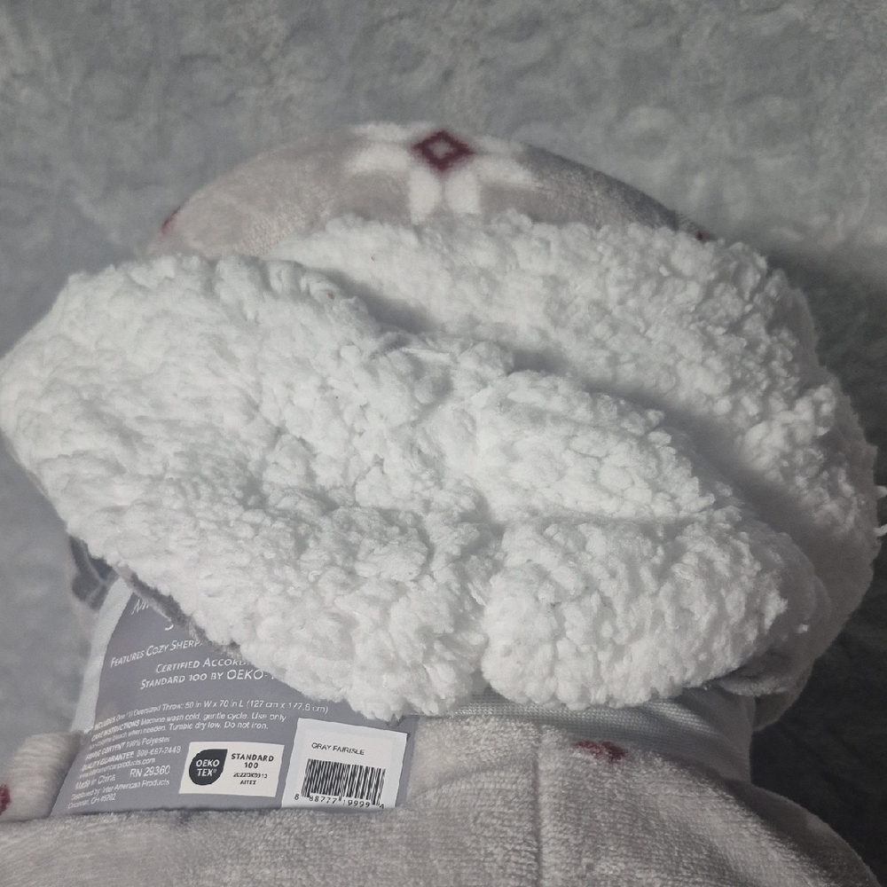 Oversized Microplush Throw Blanket - Gray and White.   50" X 70" - Picture 3 of 4